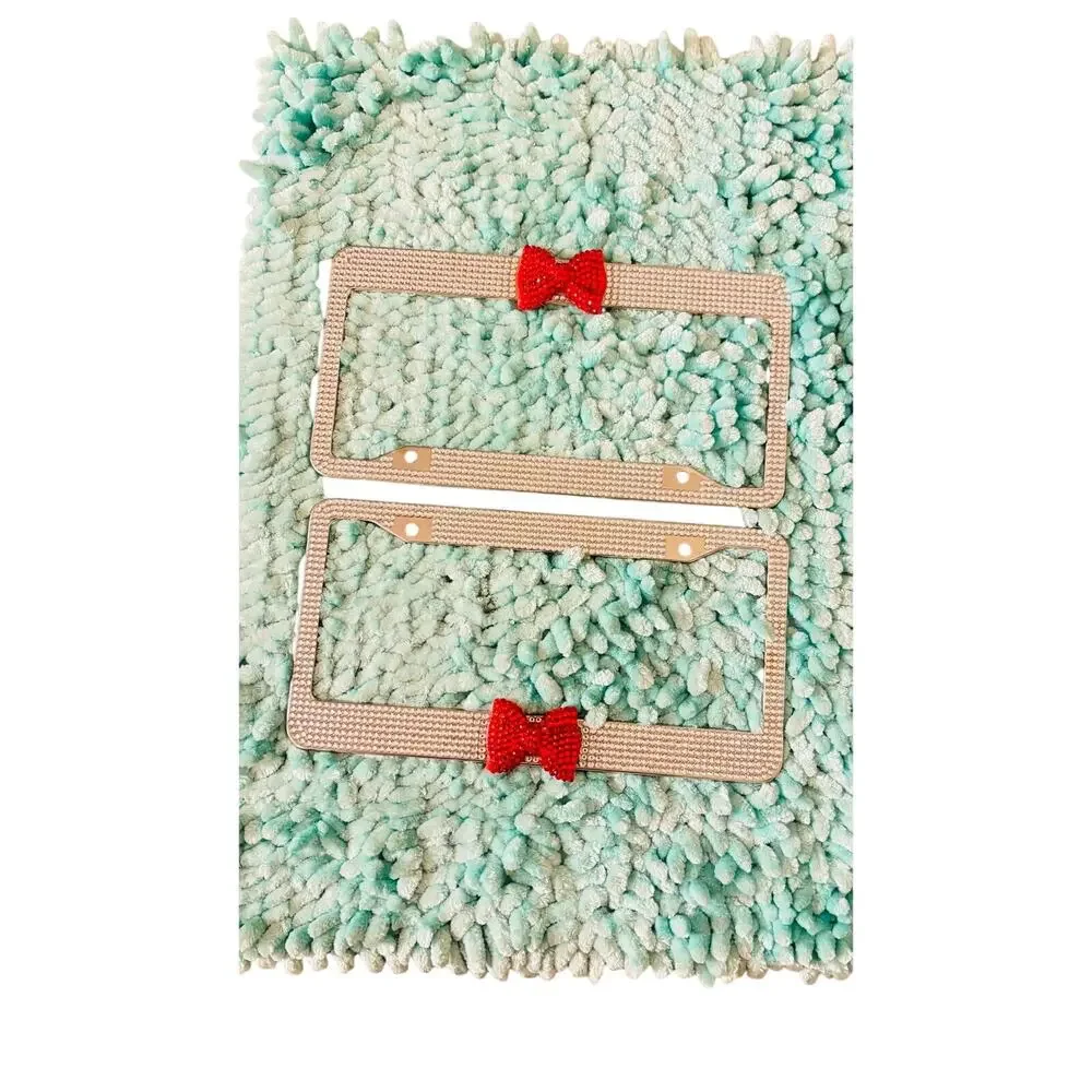 Gorgeous Minnie Mouse style red bow Rhinestones license plates front & back 2pc